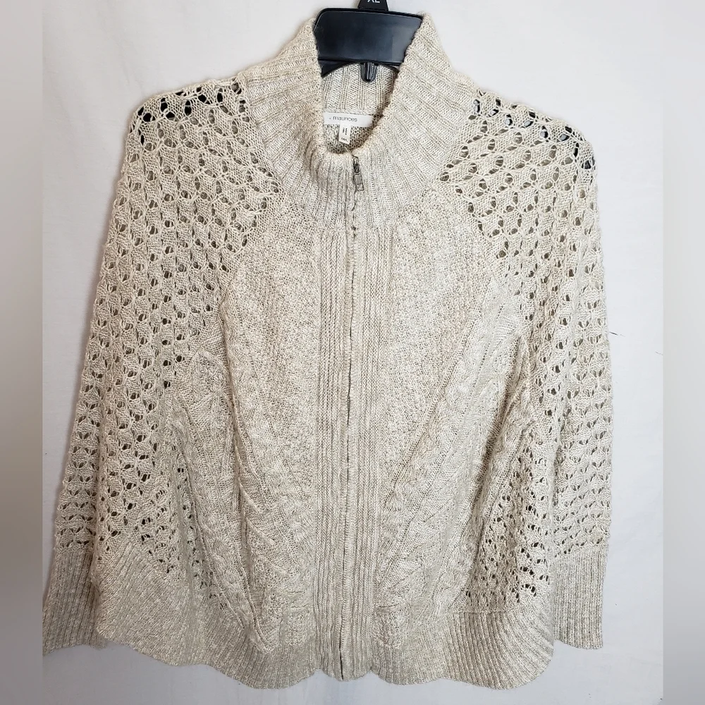 Maurices Beige Long Sleeve Poncho Full Zip Sweater Sz M-L